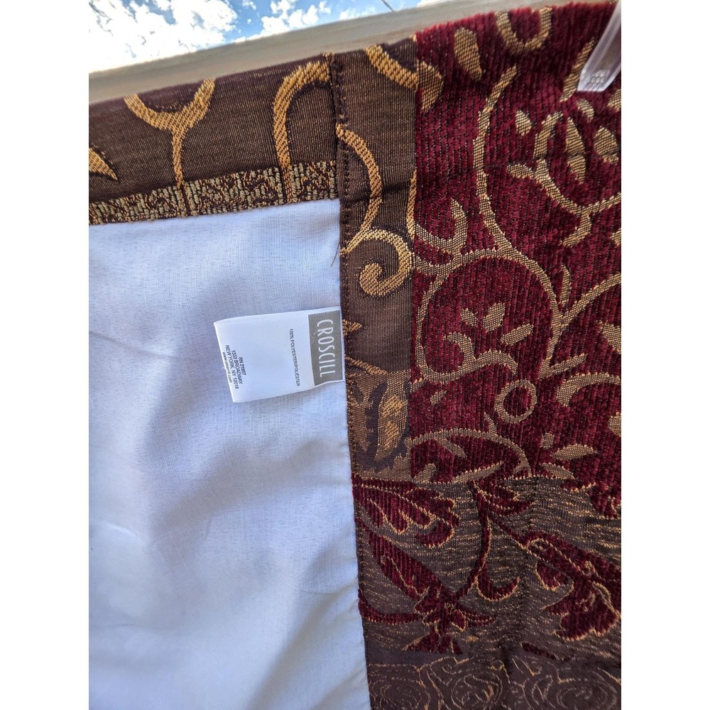 Croscill Galleria Window Curtain Panel Burgundy Gold Tapestry Patchwork Jacquard - Picture 6 of 7